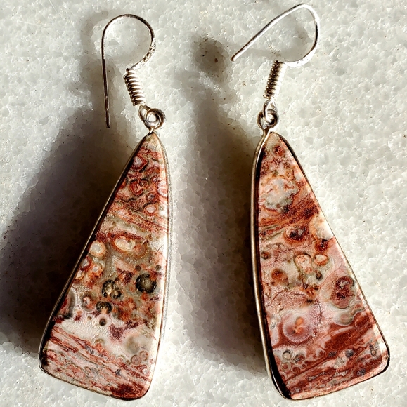New Leopard Skin Jasper 925 Silver Earrings. - Picture 7 of 10